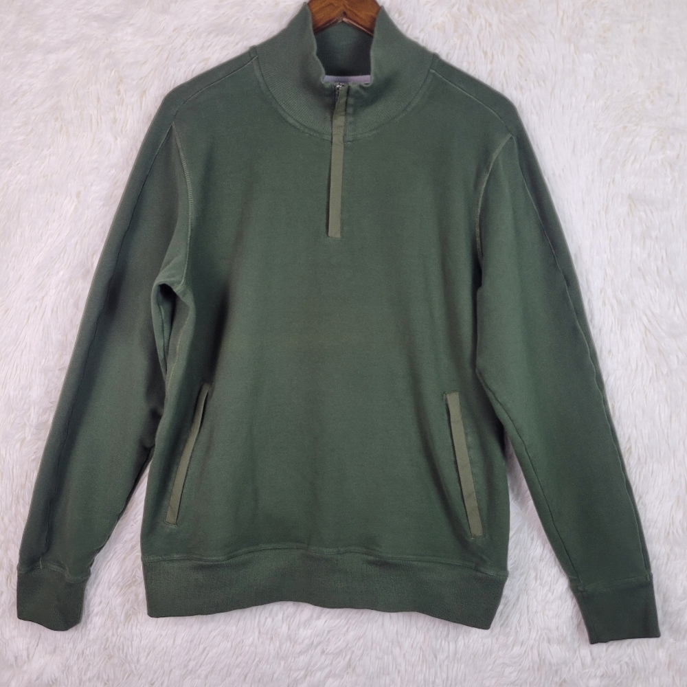 Large Mack Weldon Men's Green 1/4 Zip Cotton Pullover‎ Sweater Athleisure